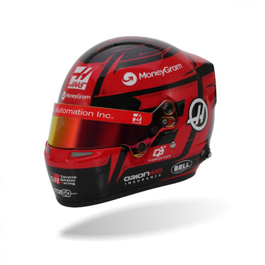 Bell 1:2 scale Haas F1 2025 mini helmet left side angle view